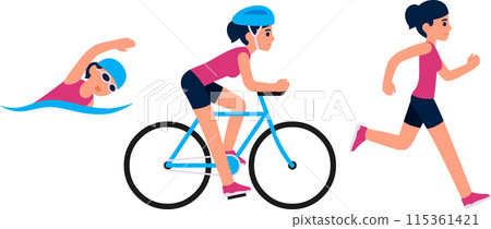 Triathlon woman swimming, running and riding a bicycle 115361421