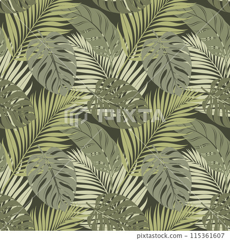 Seamless pattern with tropical leaves, palm leaves. Summer bright cover templates. Illustration Seamless pattern with tropical leaves, palm leaves. Summer bright cover templates. Illustration 115361607