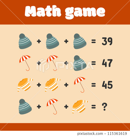 Mathematical educational game on the theme of autumn for children. Logical thinking, vector illustration 115361619