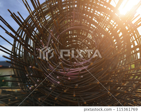 Metal bars arranged stack at the construction site 115361769