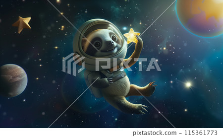 Adorable Baby Sloth Astronaut Flying In Outer Space Holding A Star. Cute Childish Style Illustration Of Funny Animal In Helmet. Adorable Baby Sloth Astronaut Flying In Outer Space Holding A Star. Cute Childish Style Illustration Of Funny Animal In Helmet. 115361773