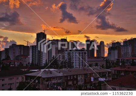 Cityscape at sunset in Eastern Europe. Cityscape at sunset in Eastern Europe. 115362230
