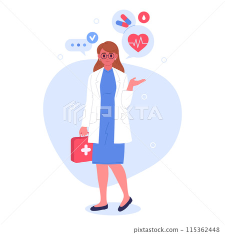 Female doctor. Therapist or paramedic, medical clinic professional female worker flat vector illustration. Healthcare and medicine concept 115362448