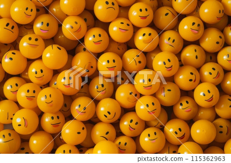 Cheerful Yellow Smiley Face Balls Collection. World Emoji Day 115362963