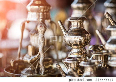 Brass utensils shop, Kathmandu market, Nepal Brass utensils shop, Kathmandu market, Nepal 115363345