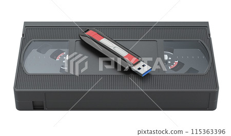 VHS Videotape with USB flash drive, 3D rendering 115363396