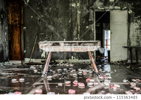 vaulting buck in abandoned school gym in Pripyat vaulting buck in abandoned school gym in Pripyat 115363485