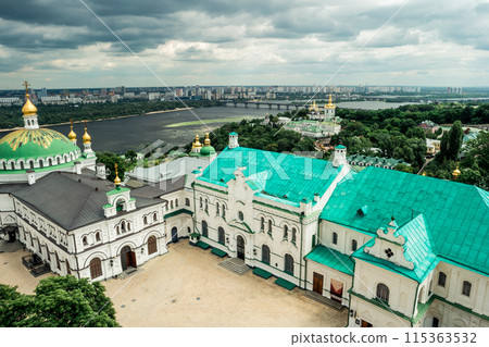 view of yard in Kyiv Pechersk Lavra from bell tower 115363532