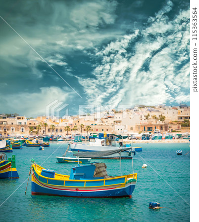 fishing boats near village of Marsaxlokk fishing boats near village of Marsaxlokk 115363564