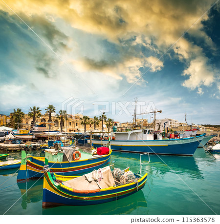 fishing boats near village of Marsaxlokk 115363578