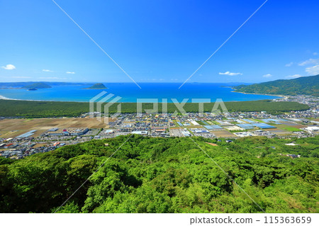 [Saga Prefecture] Rainbow Pine Grove, Karatsu Bay, and the Genkai Sea as seen from Kagamiyama Observation Terrace 115363659