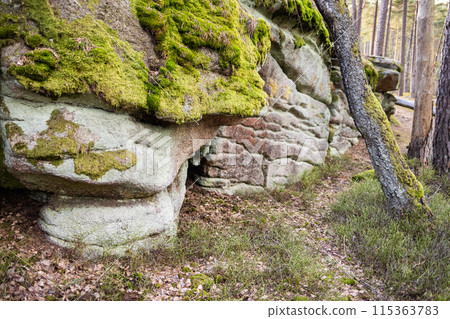 Old rocks covered with moss - Czech Canada, Czechia 115363783