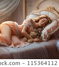 Beautiful sleeping woman in orange pajamas 115364112