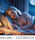 Beautiful sleeping woman in pink pajamas 115364118