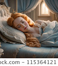 Beautiful sleeping woman in light blue pajamas 115364121