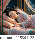 Beautiful sleeping woman in pink pajamas 115364122