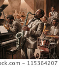 Jazz player playing saxophone in a jazz bar 115364207