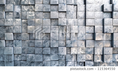 Abstract metallic tile wall with 3d squares Abstract metallic tile wall with 3d squares 115364550
