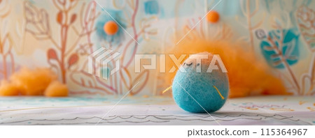 Felted toy with gradient colors in whimsical background 115364967