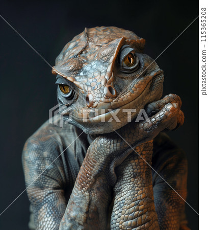 Anthropomorphic lizard with a thoughtful expression 115365208