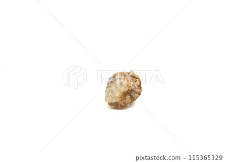 Quartz crystal isolated on white background, semi-precious stones or gemstone design elements, side view. For text. Horizontal 115365329