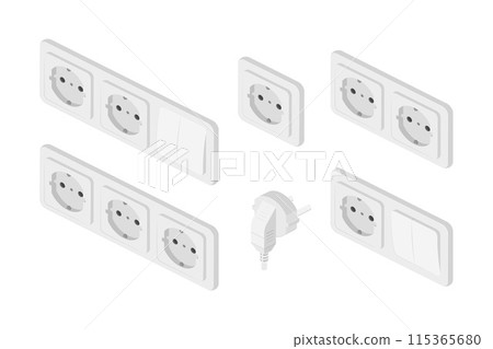 isometric power outlet plug electric socket european type f switcher set vector flat illustration isometric power outlet plug electric socket european type f switcher set vector flat illustration 115365680