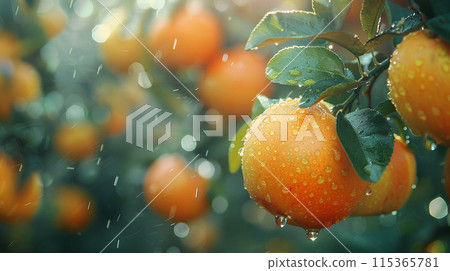 Red apples low hanging on the tree and ready for picking, generated AI 115365781