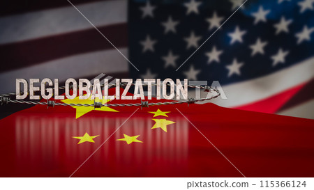 The deglobalization on china and America flag image 3d rendering. The deglobalization on china and America flag image 3d rendering. 115366124