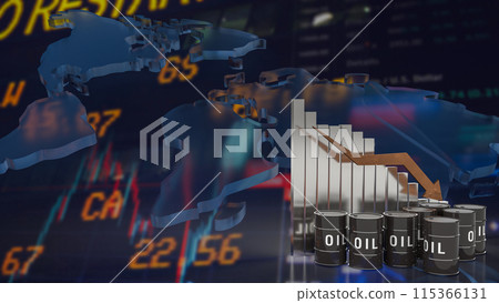 The oil tank and chart arrow down for Business concept 3d rendering. The oil tank and chart arrow down for Business concept 3d rendering. 115366131