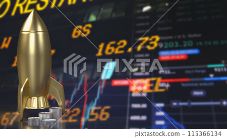The gold Rocket and coins for Business concept 3d rendering. The gold Rocket and coins for Business concept 3d rendering. 115366134