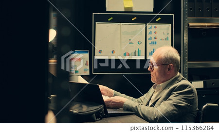 Private inspector uses web technology to access digital archives and databases in incident room, classified records on laptop. Paralyzed detective helps department with investigative leads. Camera A. 115366284