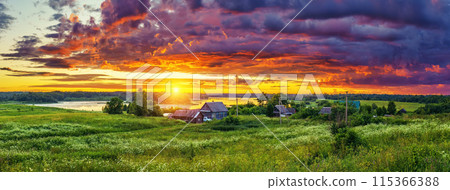Dramatic colorful sunset in a countryside 115366388