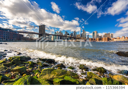 Brooklyn bridge and Manhattan at sunny day Brooklyn bridge and Manhattan at sunny day 115366394