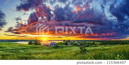 Dramatic colorful sunset in a countryside Dramatic colorful sunset in a countryside 115366407