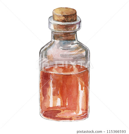 Rose hip essential oil in the glass bottle with cork. Cosmetic rosa canina seed oil clipart for face and body. Watercolor illustration for packaging, organic products, beauty, perfumery, labels Rose hip essential oil in the glass bottle with cork. Cosmetic rosa canina seed oil clipart for face and body. Watercolor illustration for packaging, organic products, beauty, perfumery, labels 115366593