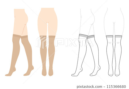 Over-the-knee Socks Set on women legs - natural beige and line style. Hosiery Fashion accessory clothing technical  115366680