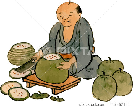 一名男子砍下柏樹的果實來製作「kanpyo」。 115367163