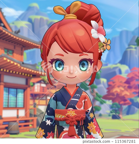 A red-haired girl wearing a game character-style kimono 115367281