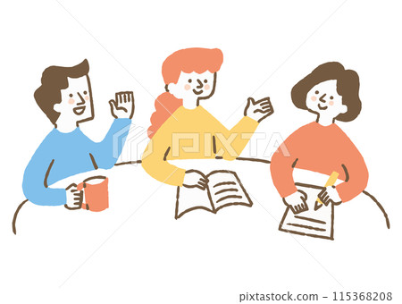 Two men and women discussing ideas at a meeting_color 115368208