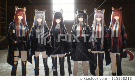 狐耳自衛隊:身穿制服、手持機器等武器的高中女生。 狐耳自衛隊:身穿制服、手持機器等武器的高中女生。 115368218