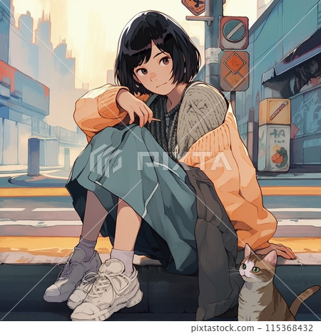 Girl sitting in the city 115368432
