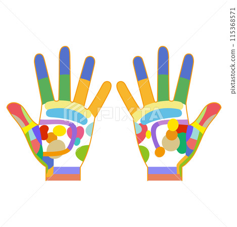 Colorful illustration of reflex zones on the palm 115368571