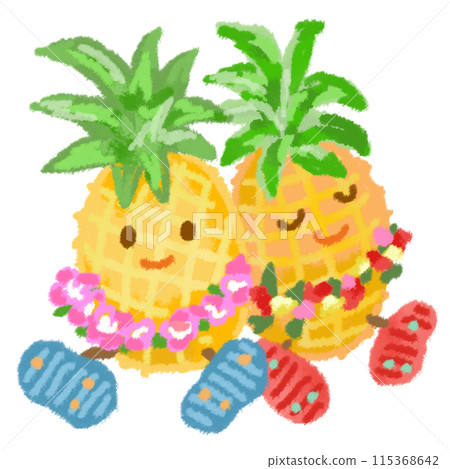 Pineapple with Hawaiian leis and flip flops Pineapple with Hawaiian leis and flip flops 115368642