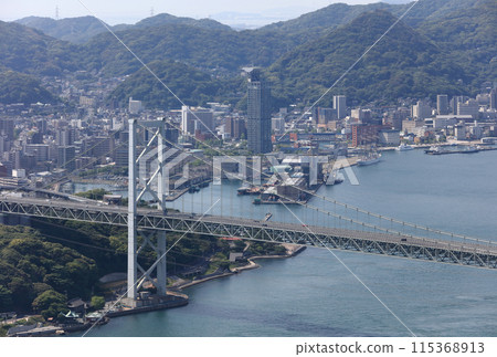 View of the Kanmon Straits from Hinoyama Park, Mojiko Retro and the Kanmon Bridge View of the Kanmon Straits from Hinoyama Park, Mojiko Retro and the Kanmon Bridge 115368913