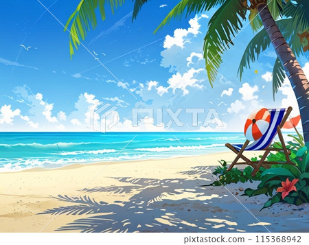 有棕櫚樹和海灘的大海 115368942