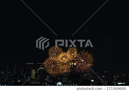 浪速淀川花火大會、十三花火大會、建築物和煙火 115369600