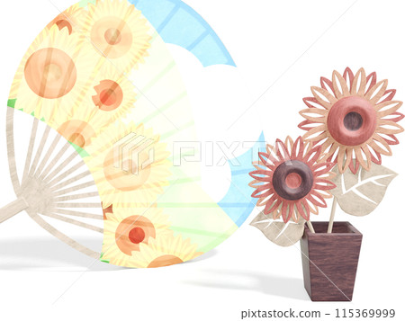 3DCG風景與可愛的木製向日葵裝飾品 115369999