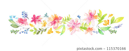 水彩矢量花框。水彩畫花卉和植物的婚禮框架。水彩花束。 115370166