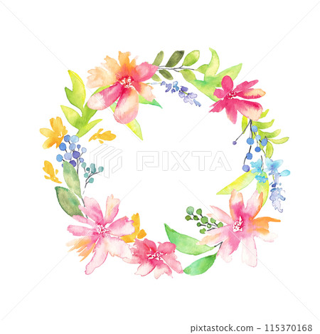 水彩矢量花框。水彩畫花卉和植物的婚禮框架。水彩花束。 115370168