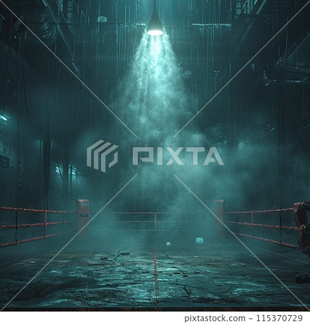 person standing in a dark room illuminated by a single light source. 115370729